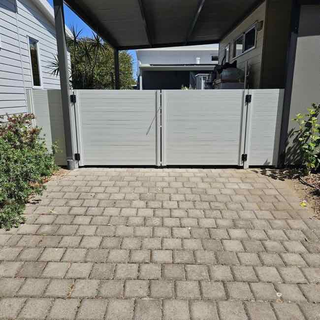 white double driveway gate